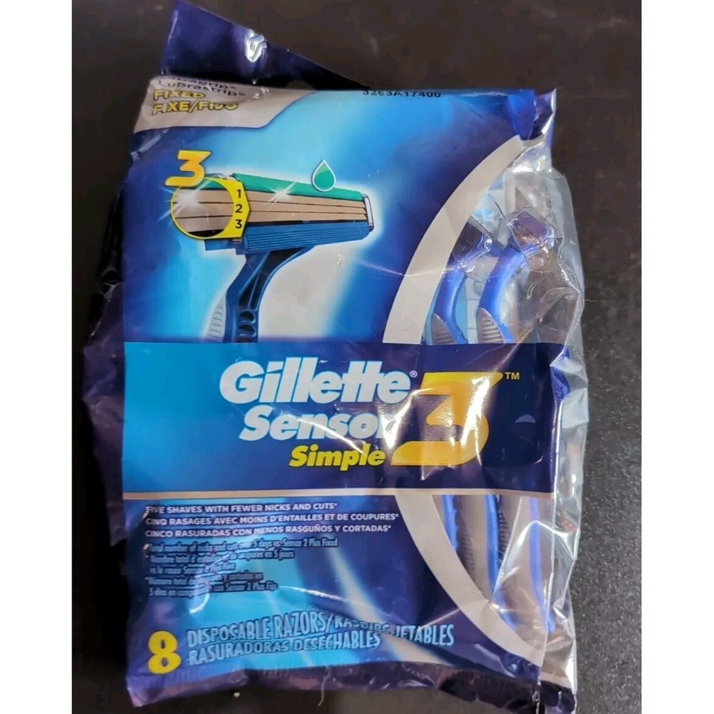 Gillette Sensor 3 Simple Disposable Razors 8 count NEW